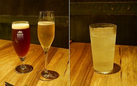 新富町のジビエレストラン「ビストロ ハマイフ」のビール、スパークリングワイン、自家製レモンサワー