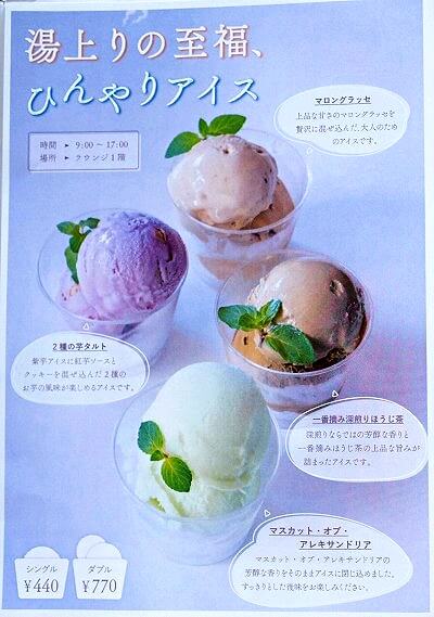 鬼怒川金谷ホテルのラウンジのアイスクリームメニュー