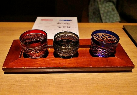 鬼怒川金谷ホテル宿泊記、夕食レストラン「ダイニング JOHN KANAYA」の日本酒飲み比べセット