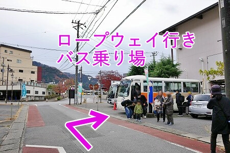 「鬼怒川温泉ロープウェイ」行き無料シャトルバス乗り場の場所