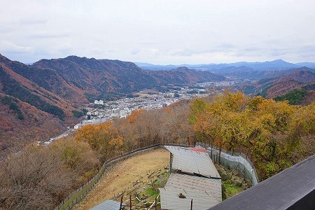 鬼怒川温泉ロープウェイの頂上の展望台からの眺め