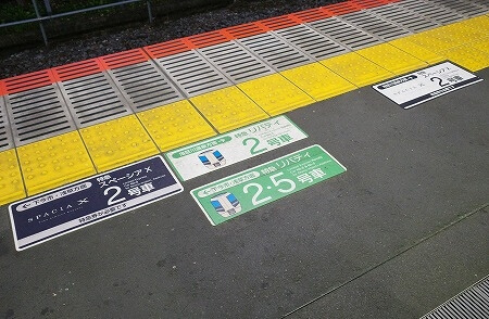 東武ワールドスクウェア駅のホームの乗車口案内