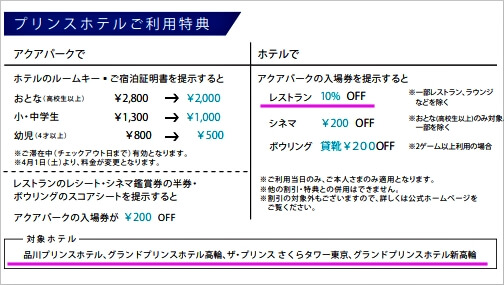 「マクセルアクアパーク品川」の入場券提示で受けられるレストラン優待