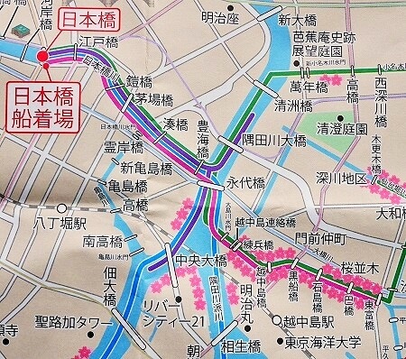 「日本橋クルーズ」の「大横川さくらクルーズ60分」のルート