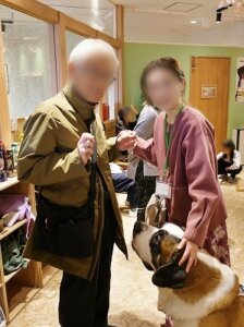 「アニミルお台場店」のセントバーナードのナナちゃんと記念撮影