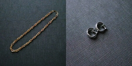 「買取本舗　七福神（銀座本店）」に買い取ってもらった貴金属アクセサリー（18金ネックレスとプラチナ900イヤリング）